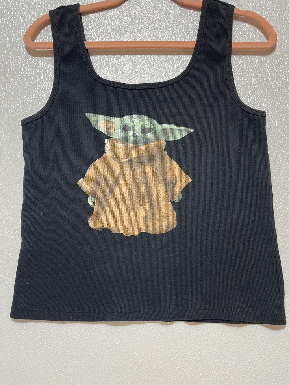 5/$25 Star Wars Black Tank Top with Green Grogu and Tan Robe Graphic